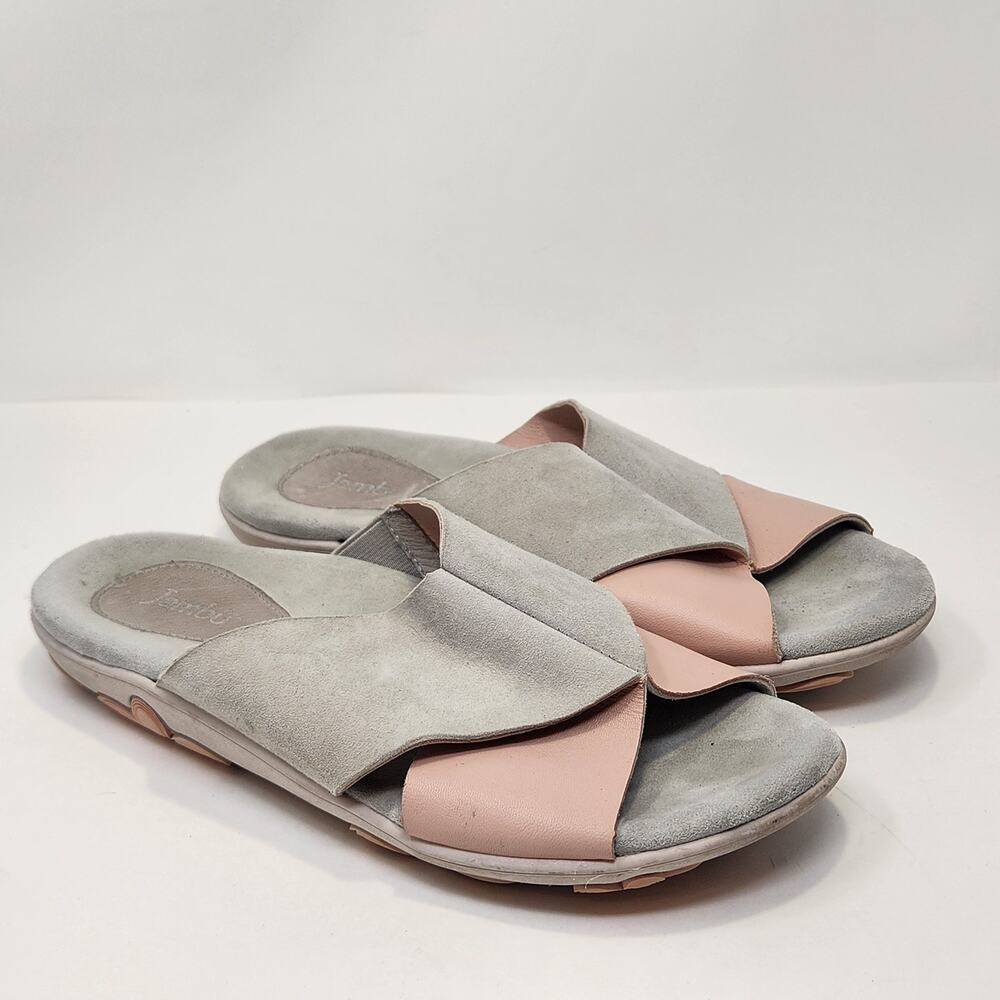 Jambu Women Bloom Slide Sandal Gray Pink Leather Size 9M Comfort Shoes Open Toe